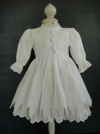 White Cotton French Doll Dress For 17 - 18 " Doll - Antique Style - G.  Bravot