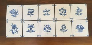 Viúva Lamego Portugal Vintage Decorative Blue Floral Hand - Painted Tile 10