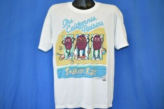 vintage 80s CALIFORNIA RAISINS SOAKIN ' RAYS SUN TAN BEACH WHITE SOFT t - shirt L 2