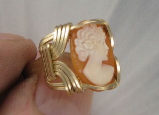 Shell Cameo Ring In 14kt Rolled Gold Size 5 To 13 Wire Wrapped