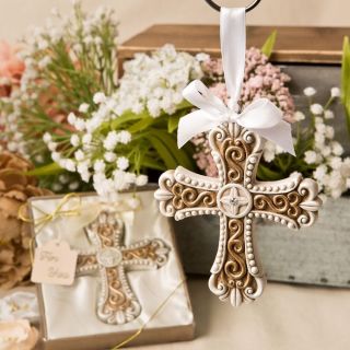 30 Gold Vintage Cross Ornament Christening Baptism Shower Religious Party Favors