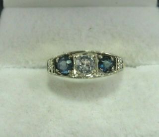 Antique 14kt Yellow Gold Blue & White Sapphire Ring 0.  64ct Size 5 1.  8g