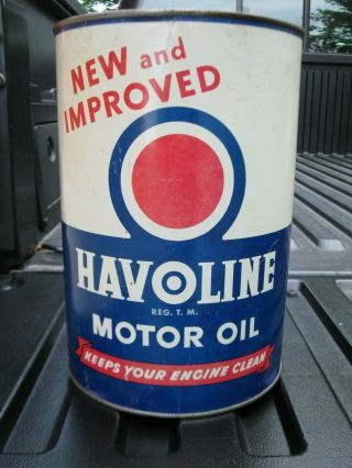 Vintage And Improved Havoline Motor Oil 5 Quart Tin Can Old Advertising