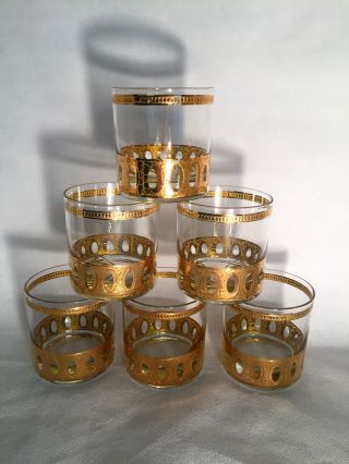 6 Vtg Mcm Culver Ltd 22k Antiqua Double Old Fashioned Cocktail Lowball Glasses