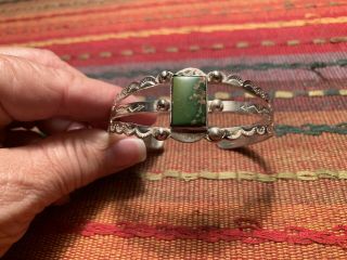 Vintage Pawn Navajo Green Turquoise Sterling Silver Cuff Bracelet