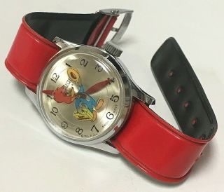 Vintage Rotating Woody Woodpecker Mystery Dial Character Watch Rouan Red Band