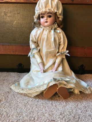 Antique German Porcelain Bisque Head Doll Jointed Leather Body Sleep Eye 15”