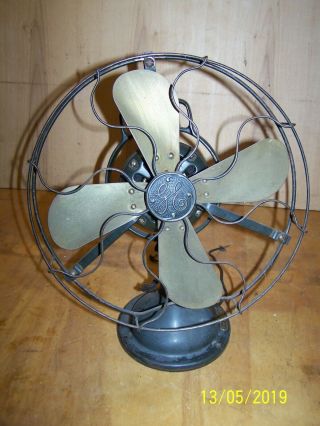 Vintage Antique 12 " Brass Blade G.  E.  Electric Fan 75423