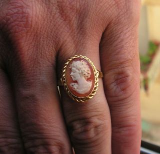 ANTIQUE/VINTAGE ART DECO 925 SILVER ITALIAN SHELL CAMEO RING SIZE 7 Woman 2