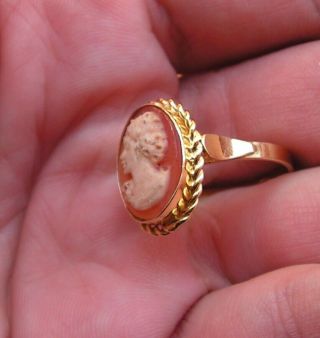 ANTIQUE/VINTAGE ART DECO 925 SILVER ITALIAN SHELL CAMEO RING SIZE 7 Woman 6