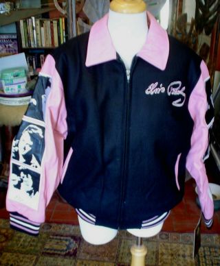 Vintage Nos Elvis Presley Leather Letter Jacket Black And Pink Ladies Xl