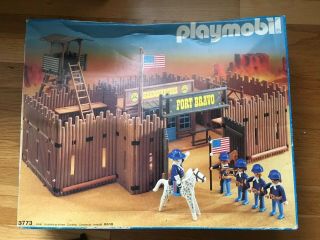 Vintage Playmobil Playset 3773 - Western Fort Military W/ Soldiers