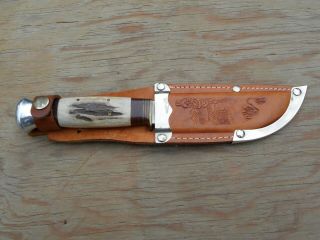 Vintage Pontus Holmberg Eskiltuna Knife With Stag Grip Handle And Sheath