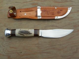 Vintage Pontus Holmberg Eskiltuna Knife with Stag Grip Handle and Sheath 2