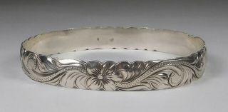 Vintage Sterling Silver Floral Bangle Bracelet