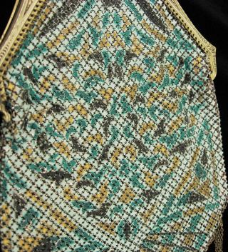 Vintage old ART DECO Mandalian green black enamel Gold mesh fringe Flapper PURSE 5