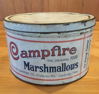 Large Campfire Marshmallows Tin 5 Lbs Metal Advertising Antique Vintage E496