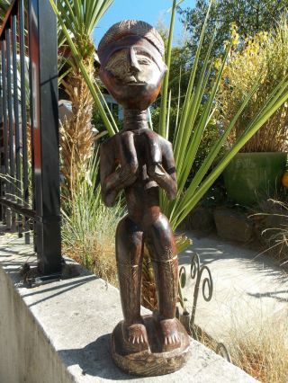 VINTAGE,  AFRICAN,  IVORY COAST,  WOOD CARVING,  TALL (20 INCH),  FEMALE EFFIGY 2