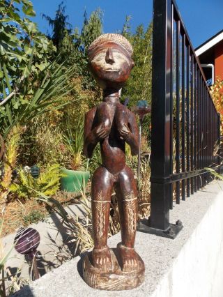 VINTAGE,  AFRICAN,  IVORY COAST,  WOOD CARVING,  TALL (20 INCH),  FEMALE EFFIGY 4