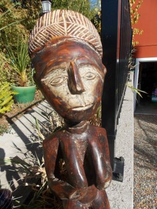 VINTAGE,  AFRICAN,  IVORY COAST,  WOOD CARVING,  TALL (20 INCH),  FEMALE EFFIGY 5