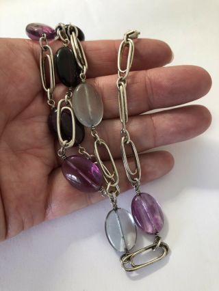 Silver Flourite Stone Necklace,  Sterling,  925,  Heavy
