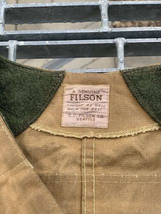 Vintage Filson Tin Cloth Style 31 Hunting Shooting Vest Tan Fits Size Large 2