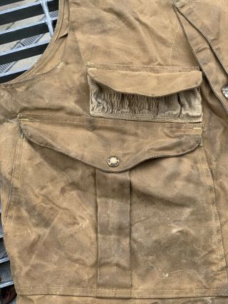 Vintage Filson Tin Cloth Style 31 Hunting Shooting Vest Tan Fits Size Large 4
