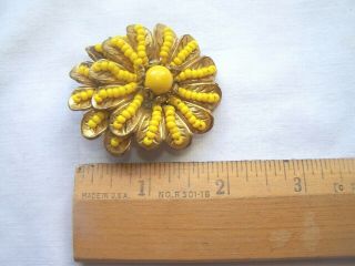 Vintage RARE Miriam Haskell gold Tone Yellow Glass Bead Pin Brooch RFM2i 3