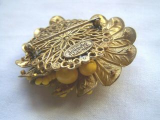 Vintage RARE Miriam Haskell gold Tone Yellow Glass Bead Pin Brooch RFM2i 6