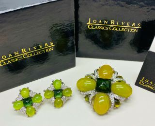 Signed Joan Rivers Cabochon/crystal Brooch/earrings (boxed)