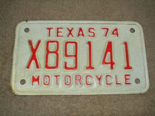 Vintage 1974 Texas Motorcycle License Plate Unissued Unmounted Antique Look