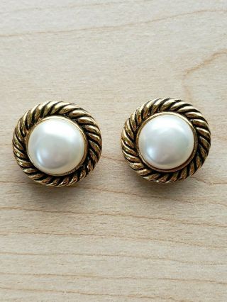 Chanel Vintage Style Pearl And Gold Clip Earrings