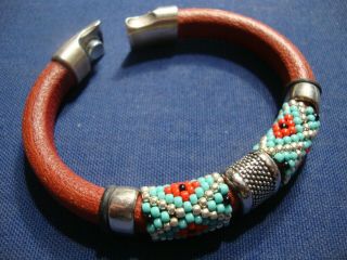 ULTRA RARE BEADED 925 STERLING SILVER OLD PAWN BIG CHUNKY BRACELET 2