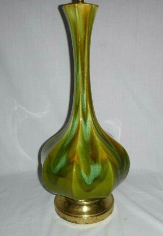 Vtg Mid Century Green Aqua Drip Glaze Table Lamp