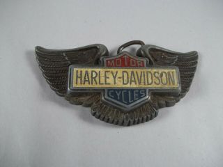 Vintage Pre Owned Harley Davidson Red White Blue W/wings Belt Buckle W/wear