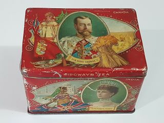 Rare Vintage Ridgways Tea Tin King George Queen Mary Prince Of Wales England