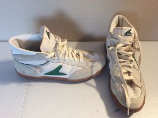 Bata Vtg 70s Sneakers Play Off White High Top Green Logo Mens Size 10 Korea