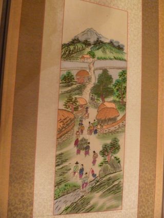 Vintage Embroidered Silk Oriental Folding Decorator Screen 35 