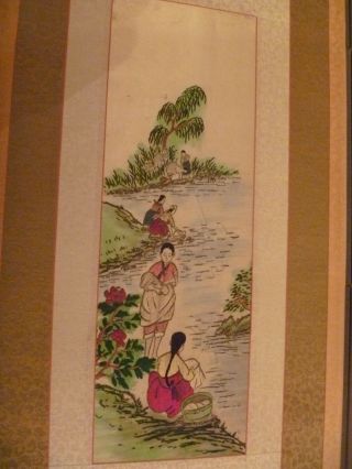 Vintage Embroidered Silk Oriental Folding Decorator Screen 35 
