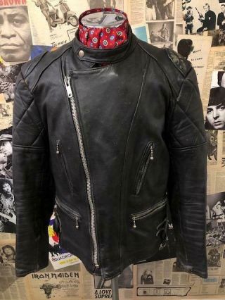 Rare Vintage 1960s Leather Biker Jacket By Champion Black Motorcycle Size Large