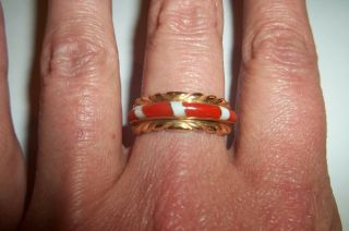 14k Solid Yellow Gold Opal Jade ? Band Ring Old Vintage Size 8 Mens Or Ladies