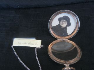 Antique 19th Century Pocket Watch Locket Case W/ Photo & Sterling Chain (named)