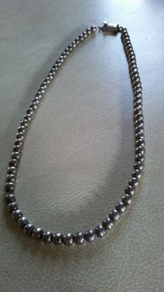 Vintage Necklace Taxco Mexico.  925 Heavy Sterling Silver Ball Beaded