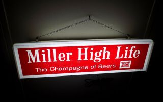 Vintage Miller High Life Champagne Of Beers Hanging Lighted Sign Great