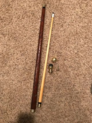 Vintage5 Piece Brass Wood Walking Stick Cane Hidden Pool Billiards Cue 20 Oz 2