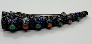 Vintage Chinese Silver Enamel Coral Turquoise Finger Tip Brooch