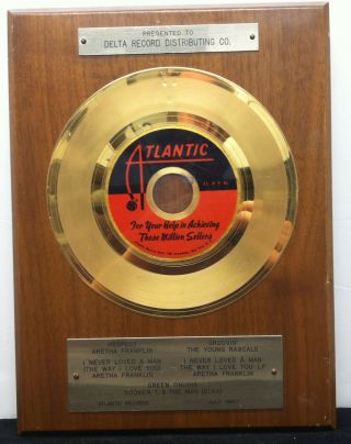 Atlantic Records 1967 Vintage In - House Gold 45 Award Aretha Franklin