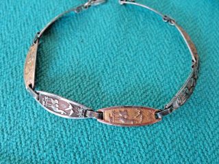 Sterling Silver & 18k Gold Aztec 7 Mm Wide 7 1/4 " Bracelet