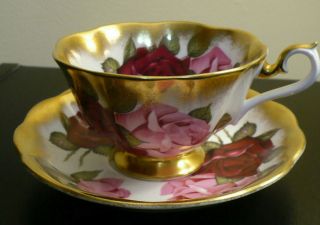 Vintage Royal Albert Cup And Saucer Large Pink & Red Roses Treasure Chest Series