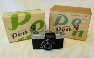 Vintage Olympus Pen - S Camera With Boxes &